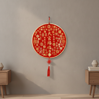 Chinese Blessing Character Wall Hanging Decor with Tassel for Living Room TV Background
