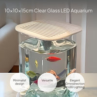 Creative Betta Fish Glass Tank with LED Light, Desktop Decor