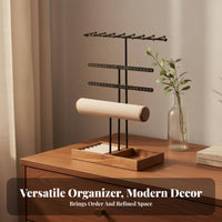 Necklace and Earring Holder Space-Saving Design Multi-Tier Jewelry Display Rack Sturdy & Stable Multi-Tier Jewelry Rack with Wood Tray for Dresser Top