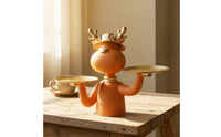 Gold-Accented Deer Figurine with Trays Modern Animal Storage Ornament Small Deer Statue with Tray Cute for Entryway