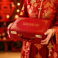 Wedding Money Gift Box, Wedding Gifts for Couple Memory Box, Treasure Chest with Lid and Combination Lock, Faux Leather Look