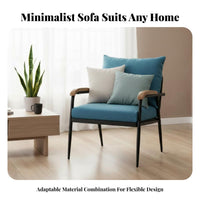 Japanese design Fabric Couch with Wood detailing Minimalist Design Upholstered Settee with Wooden Armrests Comfortable paddinging Sofa Sturdy Construction for Homeowners, Interior Decorators, Bedroom