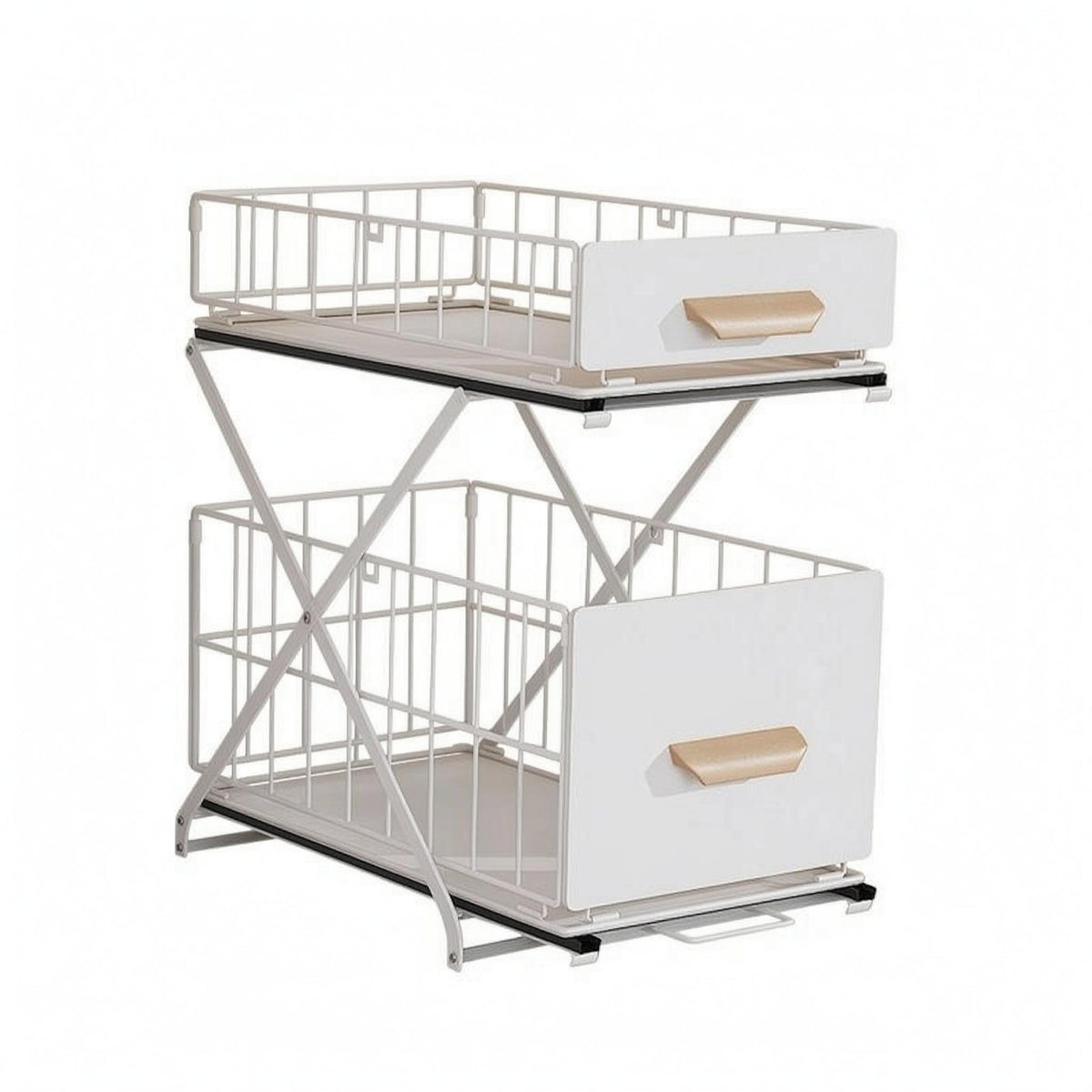 Pull-out Storage Rack Carbon Steel 2 Tier Drawer Organizer Adjustable Under Sink Basket for Cabinet Space