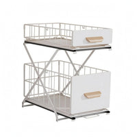 Pull-out Storage Rack Carbon Steel 2 Tier Drawer Organizer Adjustable Under Sink Basket for Cabinet Space
