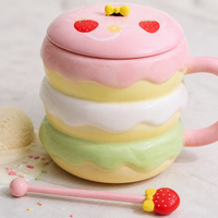Cute Burger Ceramic Mug with Lid and Stirrer, Creative Student Water Cup, Company Gift