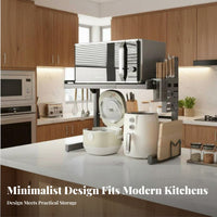 Space Saver Expandable Microwave Oven Rack Multifunctional Adjustable Countertop Storage Shelf Non-Slip Feet Expandable Microwave Stand Heavy Duty for Home Cooks, Homeowners, Students, Small Apartments, Pantry, Coffee Bar, Office