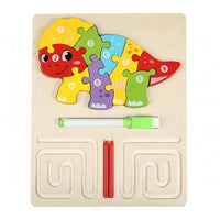 Natural Wood Finish 3-in-1 Learning Board Rounded Corners Child-Led Learning Wooden Learning Puzzle Colorful ABC Numbers Shapes Wooden Puzzle Removable for Preschoolers, Kids