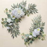 2 Pieces Artificial Wedding Arch Flowers Crescent-Shaped Wedding Arch Floral Swag Hanging Eucalyptus Rose Arrangement Curved