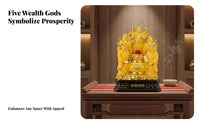 Five Gods of Wealth Statue Detailed Craftsmanship Chinese Deity of Prosperity Figurine Intricate Carving Prosperity Deity Treasure Basin Sculpture