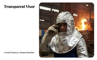 Aluminized Cape Hood with Visor Fireproof welder's Hood with Neck Drape Full Coverage Design Heat Resistant protective headgeargear Cover for individuals, Foundries, Steel Mills