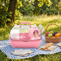 Luxury Hamster Cage and Portable Pet Carrier, Elliptical Travel Cage for Hamsters with Handle, Hinged Transparent Lid for Outdoor Travel