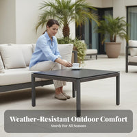 All-Weather L-Shaped Sectional with Table Waterproof Cushions Modular Rope-Back Sectional Set Water Resistant Outdoor Furnishing Woven Accents for Hospitality Businesses, Commercial Property Managers, Patio, Balcony, Terrace, Backyard