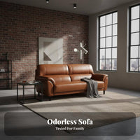 Oil-Waxed Finish Straight-Line Leather Sofa Retro Design Living Room Seating space-saving Size Couch mid-20th-centuryera Modern Aesthetic for Apartment Dwellers, Homeowners, Families, Lounge Area, Den, Home Office