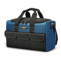Pair Handles Rectangular Tool Bag Front Pockets Zippered Tool Bag Blue and Black Work Gear Carrier Portable for Worksite, Job Site