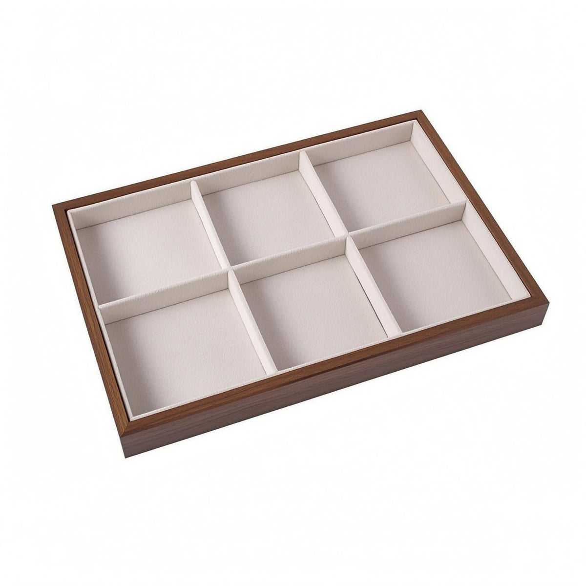 Beige Lined Walnut Jewelry Tray Slim Divided Jewelry Tray Raised Rim Household Storage Rectangular