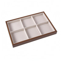 Beige Lined Walnut Jewelry Tray Slim Divided Jewelry Tray Raised Rim Household Storage Rectangular