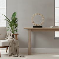 Geometric Circlet Sculpture Travertine-Style Circular Ornament Sculptural Tabletop Decor for Bookshelf, Office Reception