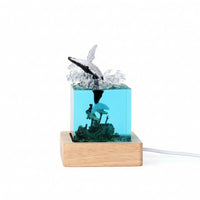 Aquatic Ocean Resin Lamp Ambient Night Light with Wood Base Transparent Lamp with Wood Base Decorative for Study