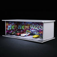 Graffiti Parking Garage Display Gift Design 1:64 Parking Lot Model Acrylic Cover Lighted Car Storage Box for Collection