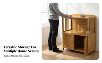 New Chinese Design Bamboo Kitchen Cabinet Multi-Functional Tea Station Cabinet Sturdy Kitchen Storage Hutch Space Saving for Apartment Dwellers, Homeowners, Cooking Enthusiasts, Dining Room
