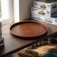 Round Display Base with Raised Wooden-Rim Base-Grain Wooden Display Base Art Pedestal Pedestal for Hobbyists, Collectors, Miniature Scenes