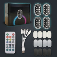 4 Pieces Adhesive Car Ambient Light with Controller Wireless Car Interior LED Lights Rechargeable Interior Ambient Lighting Kit Dynamic Modes for Footwells