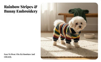 Machine Washable Striped Fleece Pet Jumpsuit Stretchy Soft Four-Legged Dog Coat Easy Wear for Cats, Cat Owners, Cold Weather, Outdoor Walks