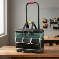 Canvas Tool Trolley Large Capacity Rolling Tool Bag Wear-Resistant for Electricians, DIY Enthusiasts, Home Repair, Construction Site