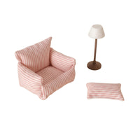 Dollhouse Sofa with Lamp Striped Dollhouse Sofa with Pillow Textile Miniature Couch for Tabletop Display