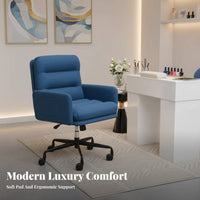 360-Degree rotate Upholstered Shell Chair with casters Elegant Design Rolling Seat Height Adjustable Vanity Stool Soft Upholstery for Home Workers, Beauticians, Students, Nail Salon, Bedroom, Study Room