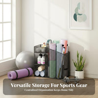 Exercise Mat and Ball Holder Movable with Wheels Rolling Exercise Mat Cart Space Saving Home Gym Equipment Rack for Families, Small Areas, Garage