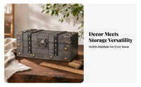 Rivet Details Decorative Storage Chest Distressed Gray Vintage Wooden Chest