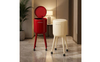 Top-Opening Lid Trash Can with Inner Container Caster Wheels Rolling Trash Can Cylindrical Waste Bin Glossy