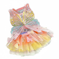Lightweight and Breathable Rainbow Butterfly Pet Dress Pearl Embellished Rainbow Tulle Pet Dress Summer Puppy Tutu for Small Dogs, Cats, Young Dogs, Photo Shoots, Parties, Holidays