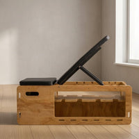 Wooden Exercise Bench Storage Shelf Adjustable Bench Handle Openings Fitness Equipment