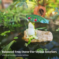 Tabletop Frog Figurine Hand-Painted Frog Ornament Glossy Finish Home Decor Leaf Canopy