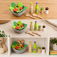 Wooden Salad Set Child-Centered-Influenced Salad Playset Realistic Pretend Play Pretend Play Set with Bowl for Playroom