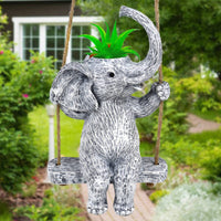 Resin Elephant Planter Gray and White Swing Seat Planter Easy to Hang Outdoor Decoration