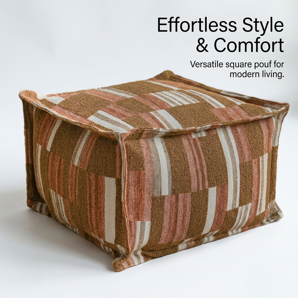 Patchwork Floor Cushion, Retro Boho Decor Seat Pillow, Vintage Ethnic Ottoman Pouf, Large Floor Seat Pillow for Living Room, Balcony Accent Cushion
