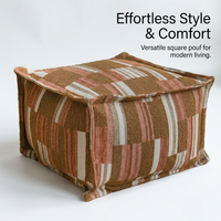 Patchwork Floor Cushion, Retro Boho Decor Seat Pillow, Vintage Ethnic Ottoman Pouf, Large Floor Seat Pillow for Living Room, Balcony Accent Cushion
