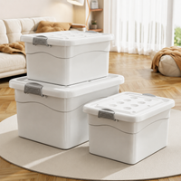 Wheeled Storage Box, Large 40-50L Heavy Duty Storage Box with Lid, White Tool for Bedroom & Laundry, 47.5x35x28cm