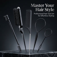 5-Piece Hair Styling Set with Double Ended Backcombing Brush, Pin Tail Comb for Parting Tool, Teasing for Hairstylists