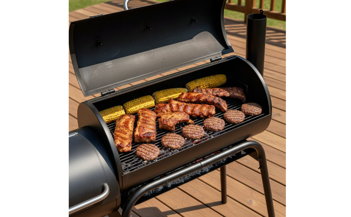 Outdoor Grill with Side Firebox High-Temp Offset Smoker Sturdy Barbecue Movable for Backyard Chefs