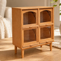 Dollhouse Storage Cabinet Arched Openings 1:12 Scale Miniature Cupboard 4 Compartments Miniature Wooden Cabinet