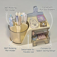 360-Degree Rotating Pen Holder for Desk Storage, Large Capacity Office Organizer, Cute Accessories for Women Students, PP Pencil