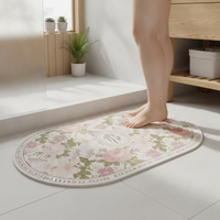 Floral Diatomaceous Earth Bath Mat Super Absorbent Non-Slip Quick Dry Floor Mat