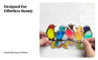 Metal Chain Bird Branch Ornament Faceted Bird on Branch Decoration Removable Film Home Decor Multicolor