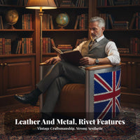 Authentic Leather Upholstery Riveted Aluminum Armchair pilot-inspired Inspired Lounge Chair utilitarian visual fashion Living Space Furniture Vintage Design for Bar Owners, residents, Readers, Man Cave, Office, Bedroom, Sunroom