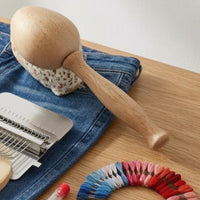 Natural Wood Darning Loom Kit Multicolor Threads Weaving Repair Kit Metal Sock Darning Loom Clear Storage Tube