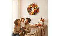 Artificial Fall Wreath with Pumpkins Full Maple Leaf Wreath with Pinecones Textured Farmhouse for Homeowners, Decorators, Entryway, Thanksgiving